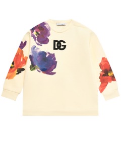 Свитшот с акварельными цветами и логотип DG, кремовый Dolce&Gabbana