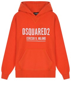 Оранжевая толстовка-худи с белым лого Dsquared2