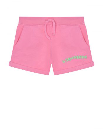 Розовые шорты с зеленым лого Dsquared2