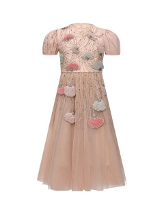 Платье с цветочной вышивкой рукава-фонарики, розовое Eirene
