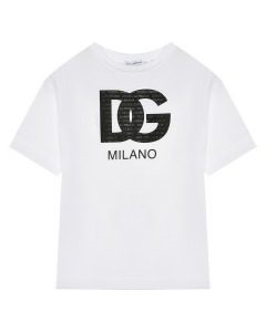 Футболка с черным логотипом на груди, белая Dolce&Gabbana
