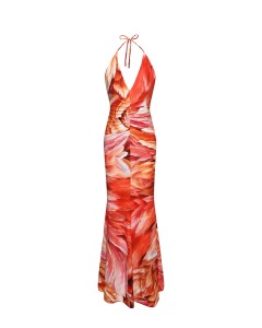 Платье с принтом "перья", красное Roberto Cavalli