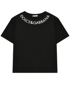 Футболка с вышитый логотип DG на воротнике, черная Dolce&Gabbana
