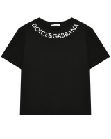 Футболка с вышитый логотип DG на воротнике, черная Dolce&Gabbana