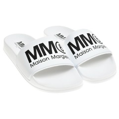 Шлепки с черным логотипом, белые MM6 Maison Margiela
